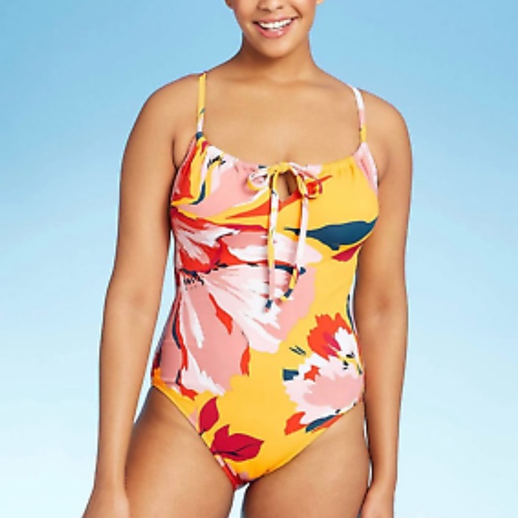 💥 Yellow & Red Tropical One Piece Swimsuit | Small One Piece Bathing Suit - Picture 11 of 13